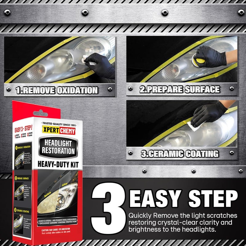 XPERTCHEMY Headlight Restoration Kit-Headlight Cleaner Removing The Heavy-Duty Yellowing, Clouding and Stains, Even Buffs Out Unsightly Hairline Scratches,No Power Tools Needed - Image 5